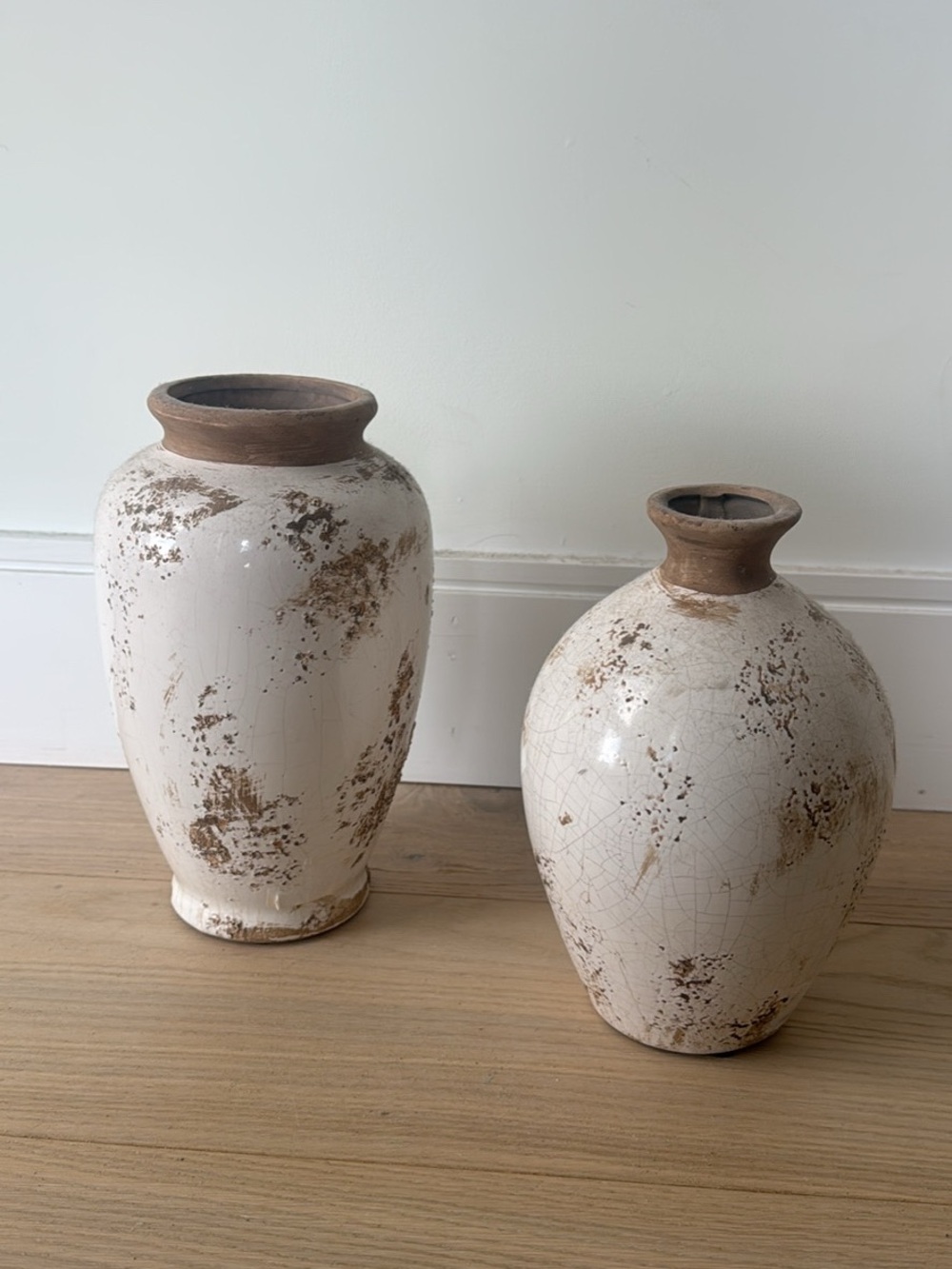 Rustic White Ceramic Vase - Set of 2